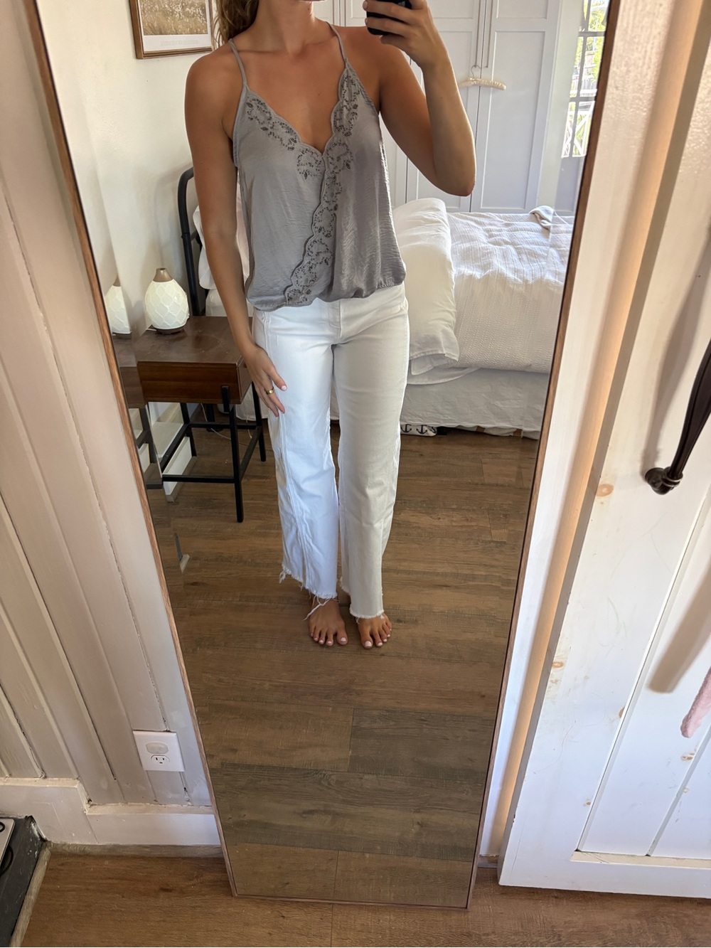Love on a Hanger Satin Cami in Light Gray